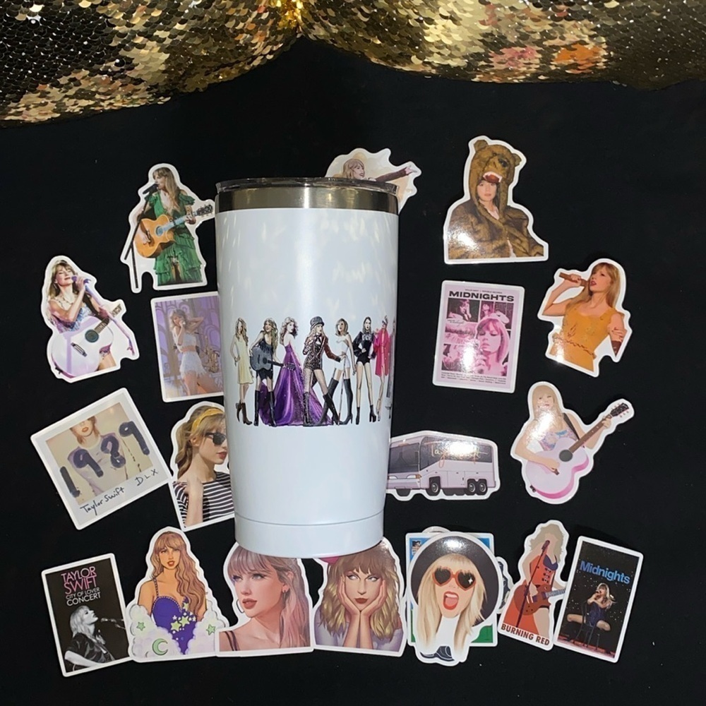 Taylor swift tumbler and stickers eras tour viewing party favor football swiftie